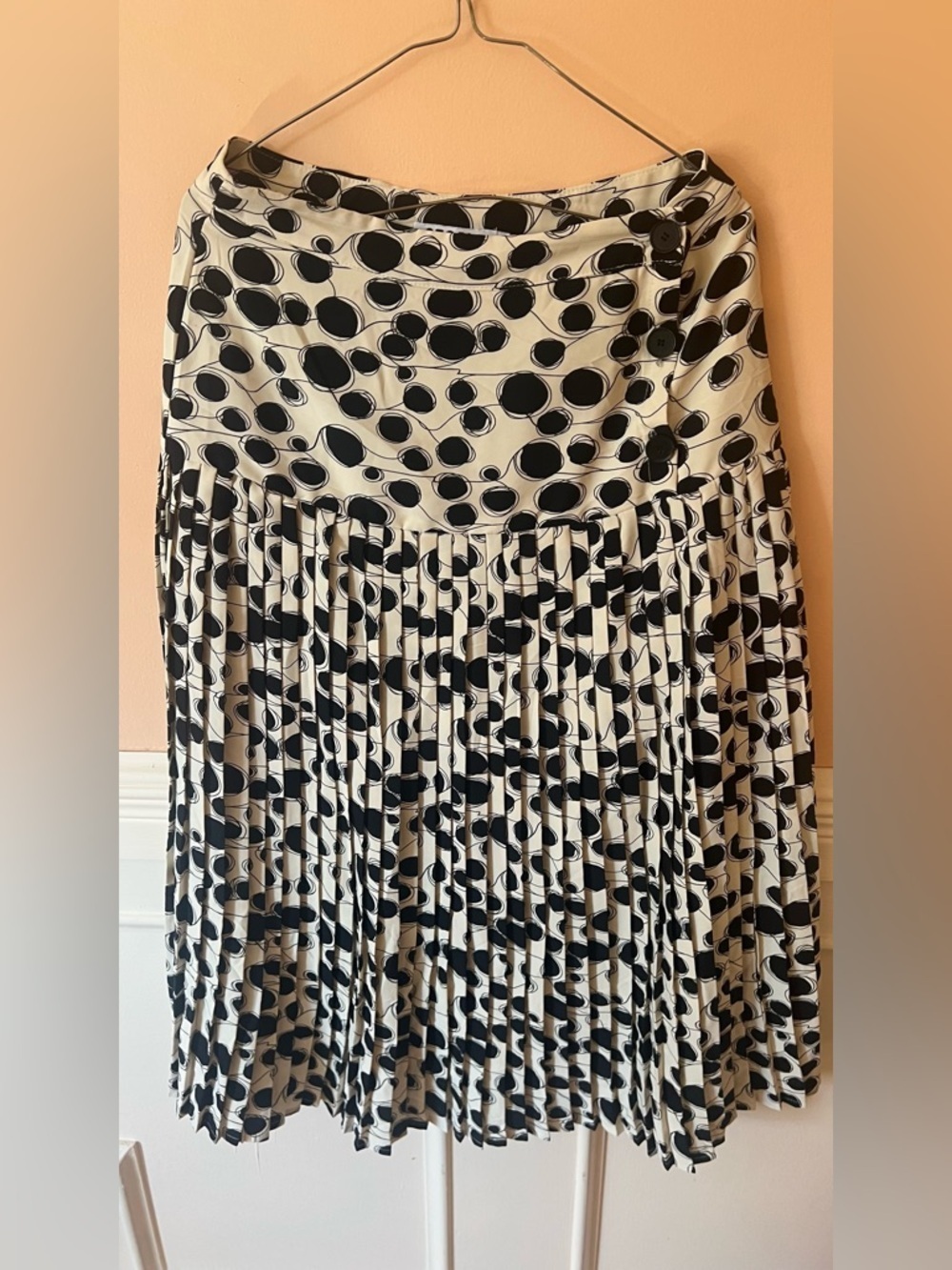 Story nest Black Cream Polka Dot Pleated Women's Skirt unique eccentric scandi M